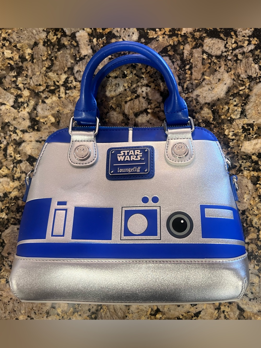 Loungefly Star Wars R2-D2 Silver and Blue Dome Satchel